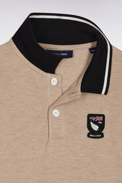Polo à manches courtes en coton marine et beige écusson 10 coupe droite - Image 2