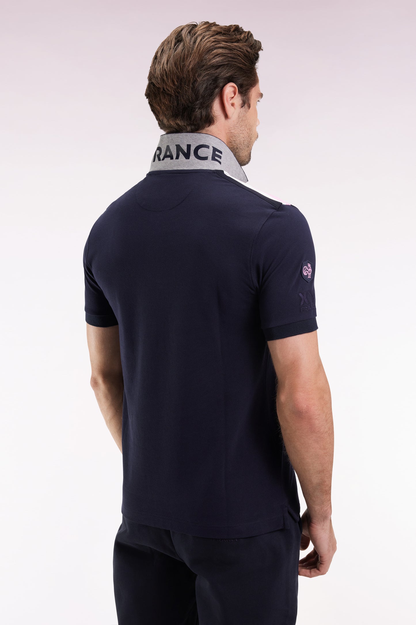 XV de France short-sleeved polo shirt in straight-cut navy cotton