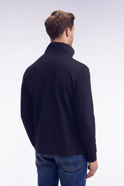 Polo à manches longues en coton stretch marine coupe slim - Image 3