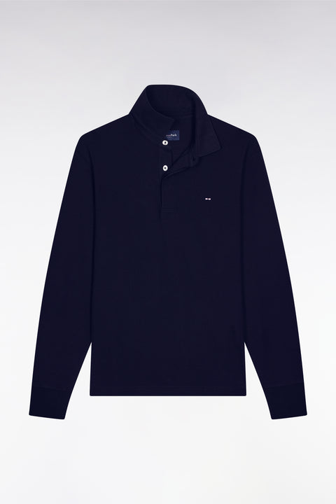 Polo à manches longues en coton stretch marine coupe slim - Image 2