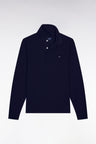 Polo à manches longues en coton stretch marine coupe slim