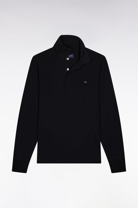 Polo à manches longues en coton stretch noir coupe slim - Image 2