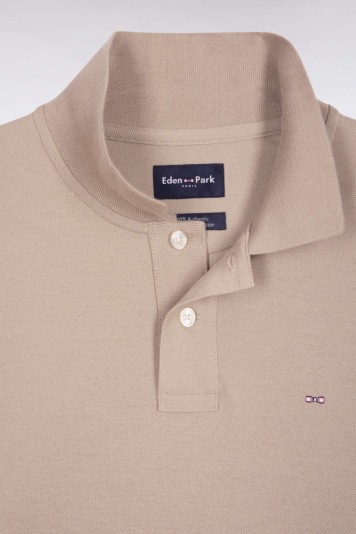 Polo à manches longues en coton Pima beige coupe droite