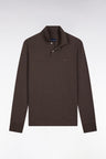 Polo à manches longues en coton chiné marron coupe droite