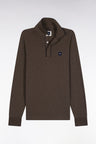 Polo à manches longues en coton stretch marron passepoilé coupe slim