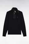 Polo à manches longues en coton stretch noir passepoilé coupe slim