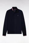 Long-sleeved polo shirt in navy cotton piqué with pink piping Relaxed fit