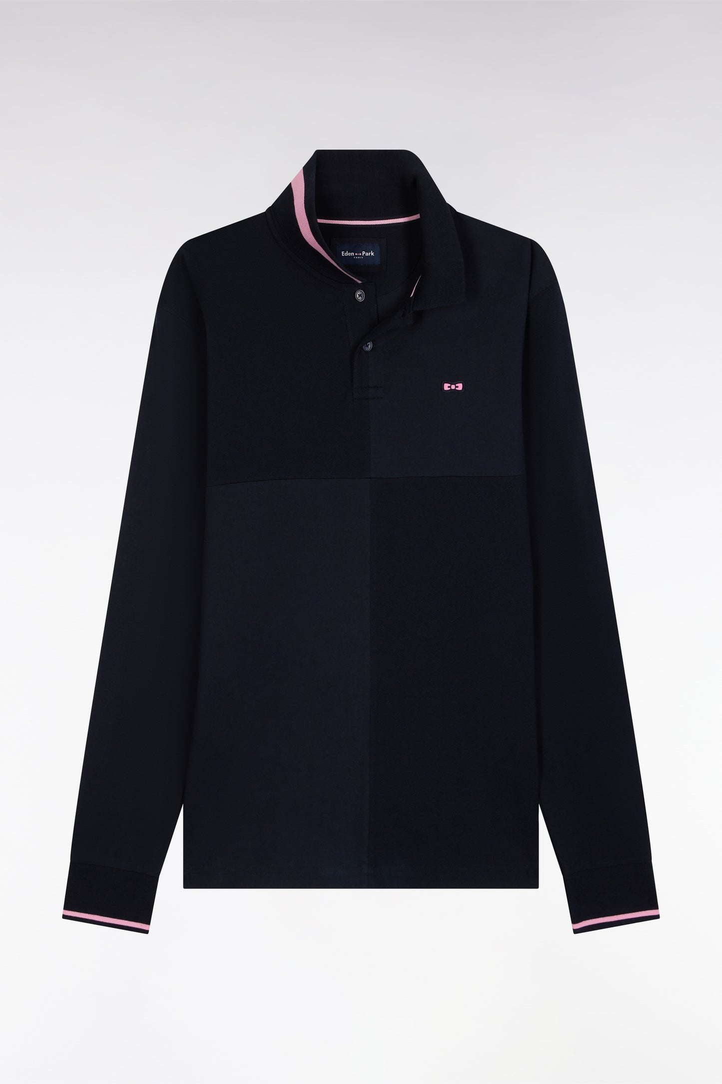 Long-sleeved polo shirt in navy cut and sewn Relaxed cut