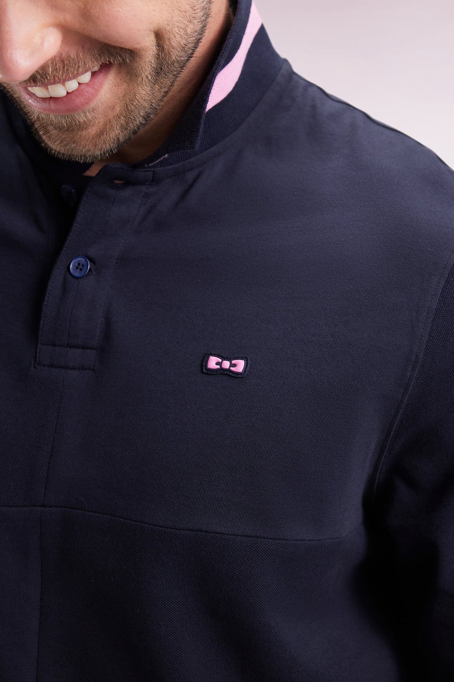 Long-sleeved polo shirt in navy cut and sewn Relaxed cut