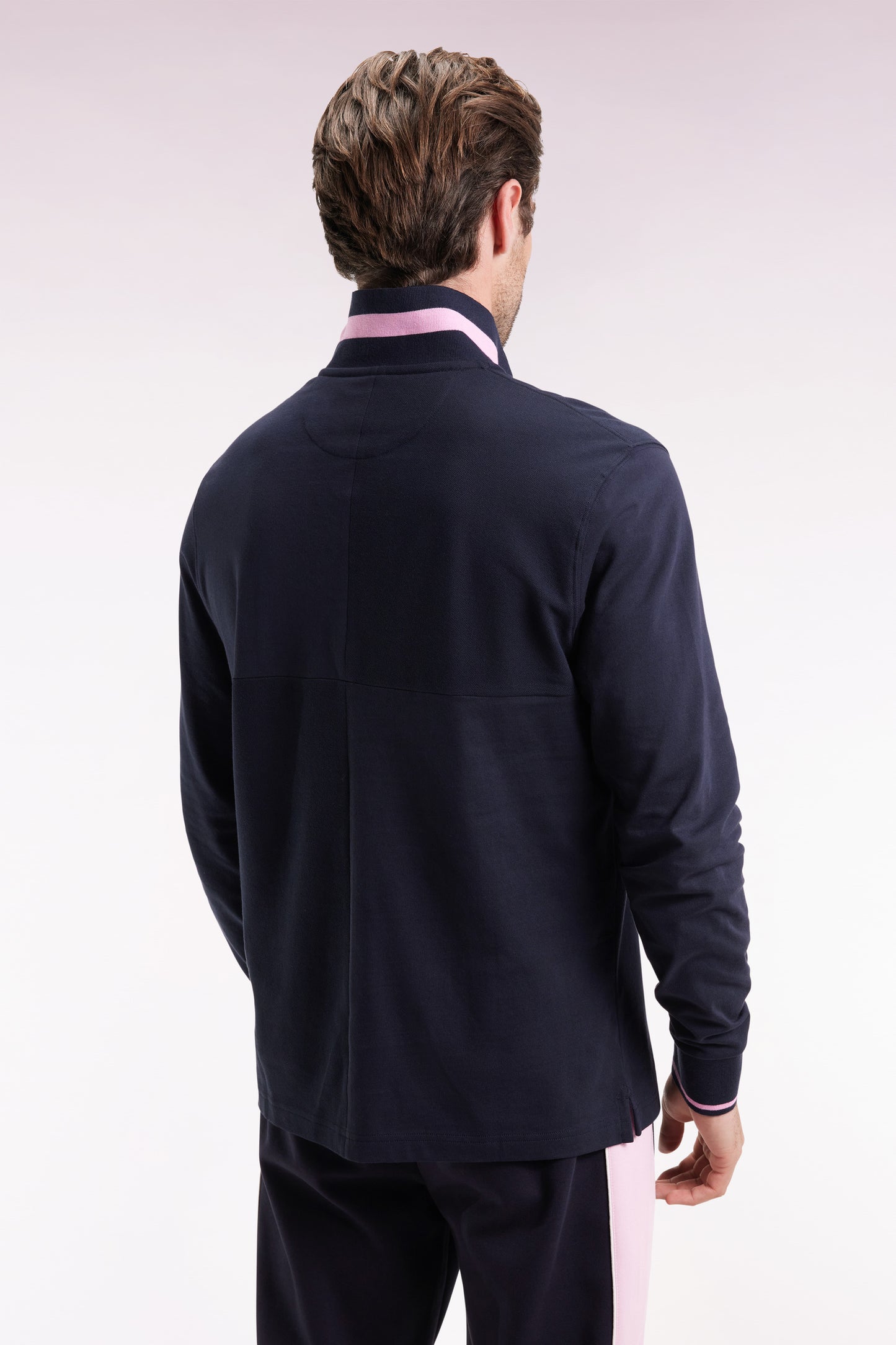Long-sleeved polo shirt in navy cut and sewn Relaxed cut