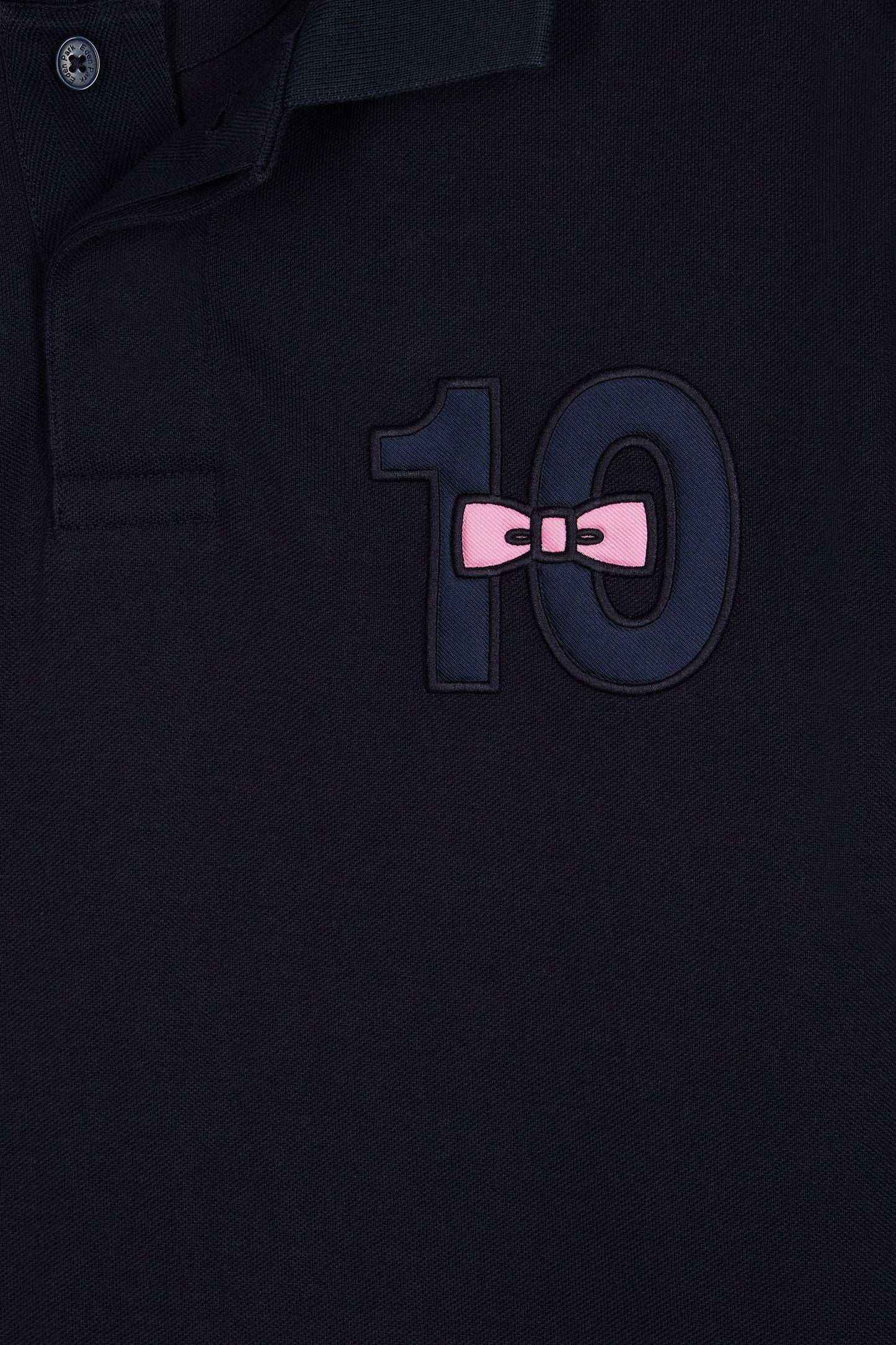 Navy cotton piqué long-sleeve polo with 10" embroidery