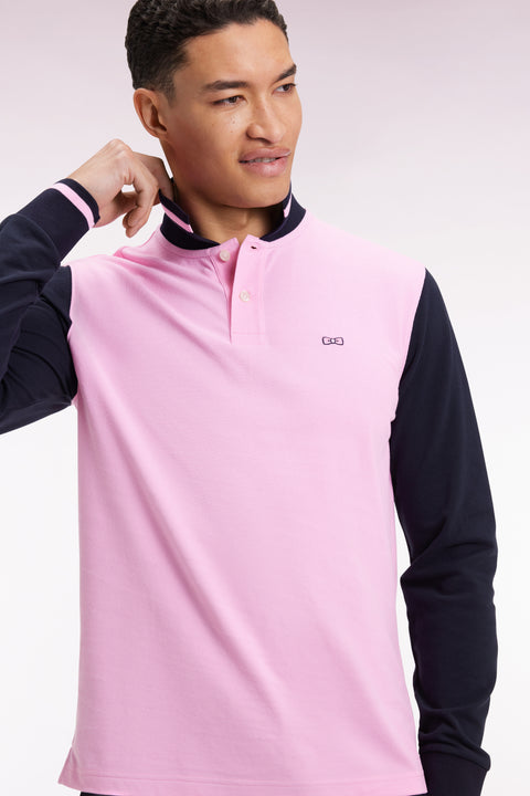 Polo à manches longues en piqué coton bicolore rose broderie 10 - Image 1