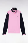Polo à manches longues en piqué coton bicolore rose broderie 10