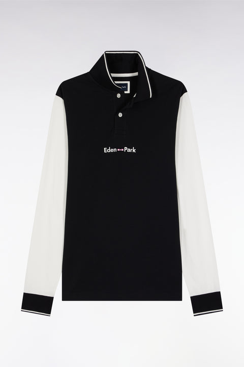 Polo à manches longues en piqué coton bicolore blanc logo Eden Park - Image 2