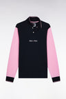 Polo à manches longues en piqué coton bicolore rose logo Eden Park