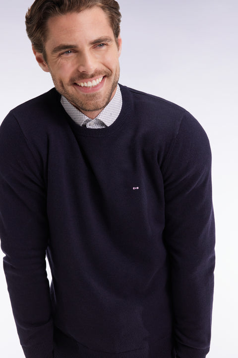 Navy wool and cotton round-neck sweater - Image 3