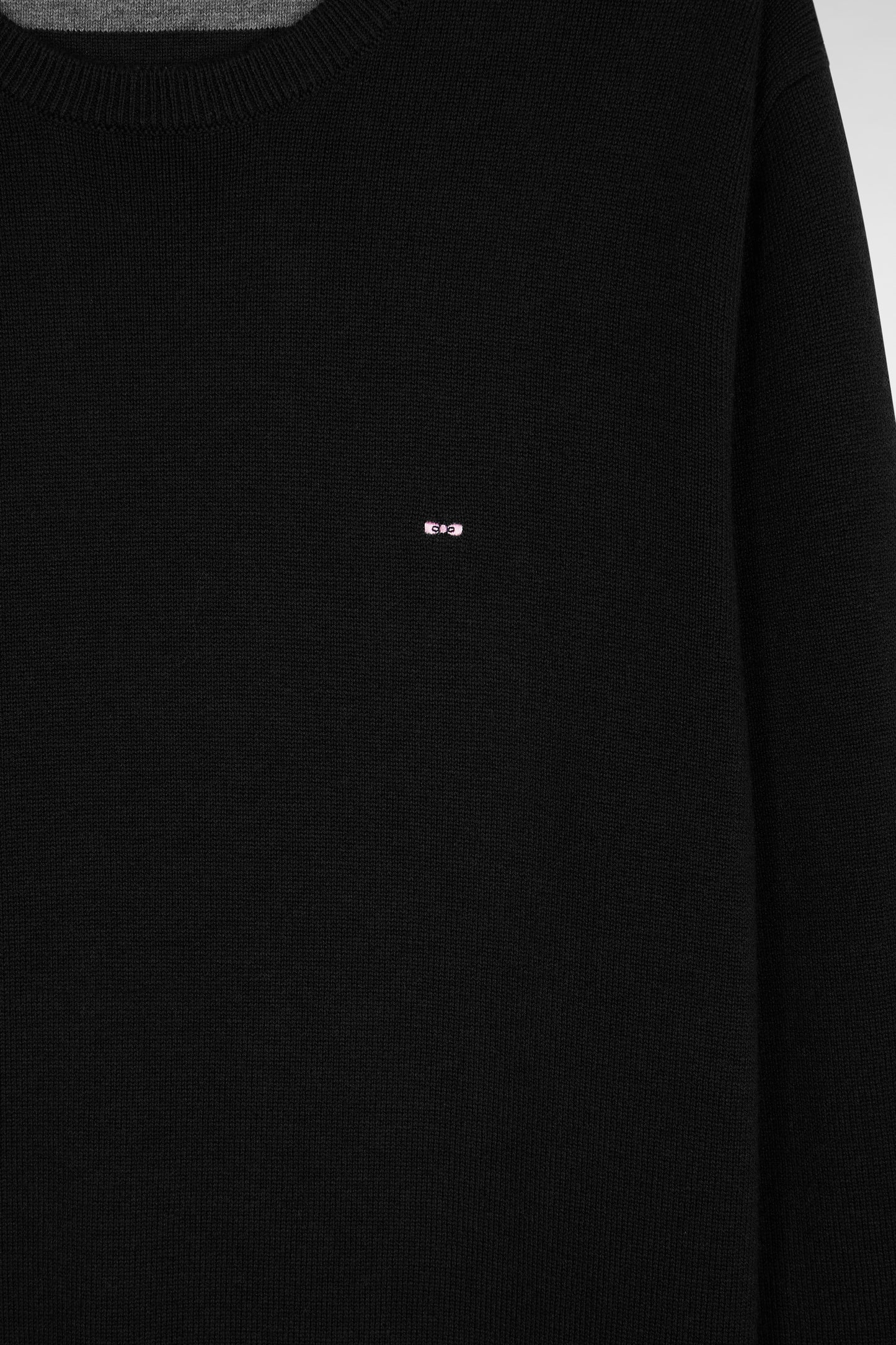 Pull col rond en laine et coton noir