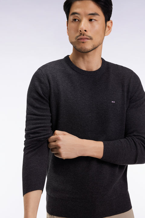 Dark grey wool and cotton round-neck sweater - Image 3