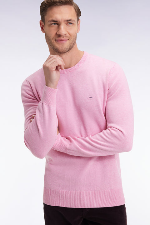 Pull col rond en laine et coton rose - Image 3