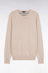 Pull col rond en laine et coton beige