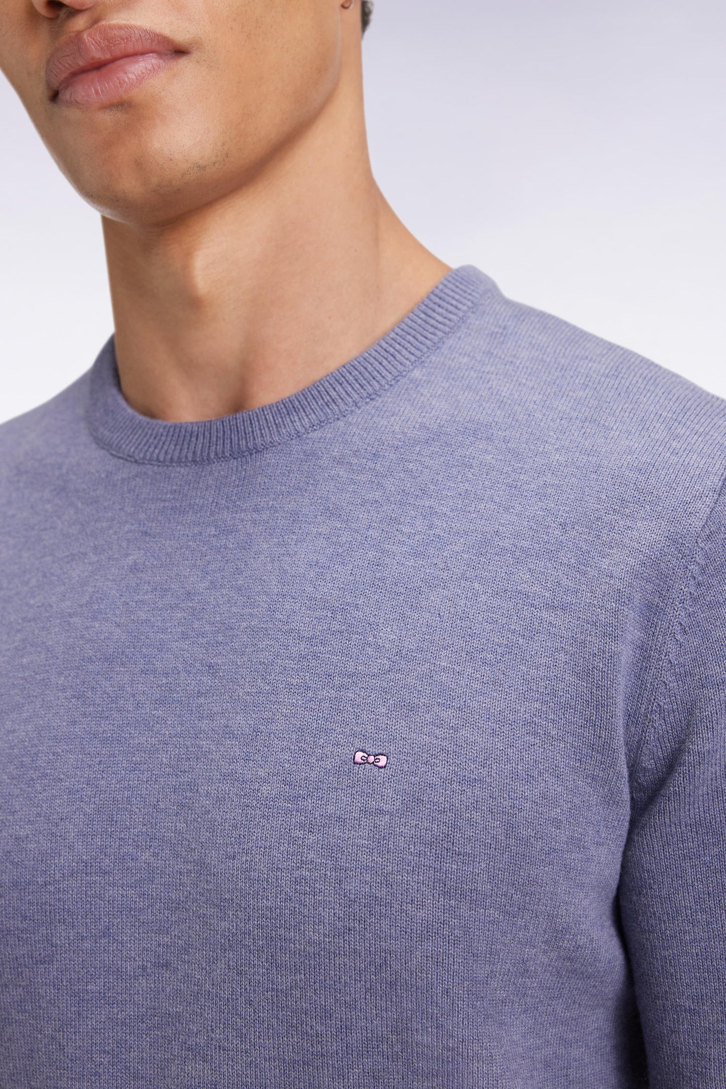 Pull col rond en laine et coton bleu