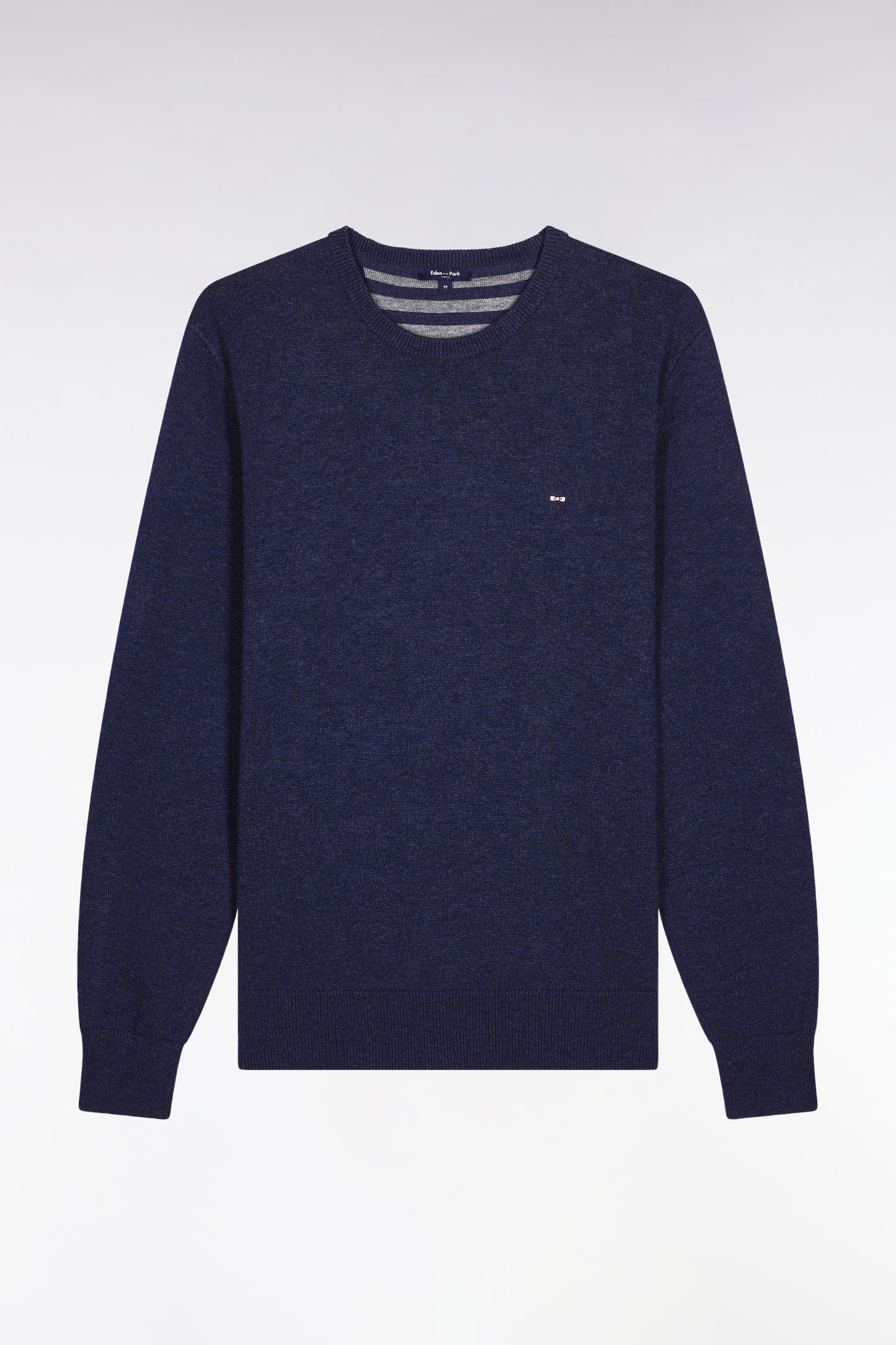 Pull col rond en laine et coton bleu foncé