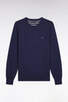 Pull col rond en laine et coton bleu foncé