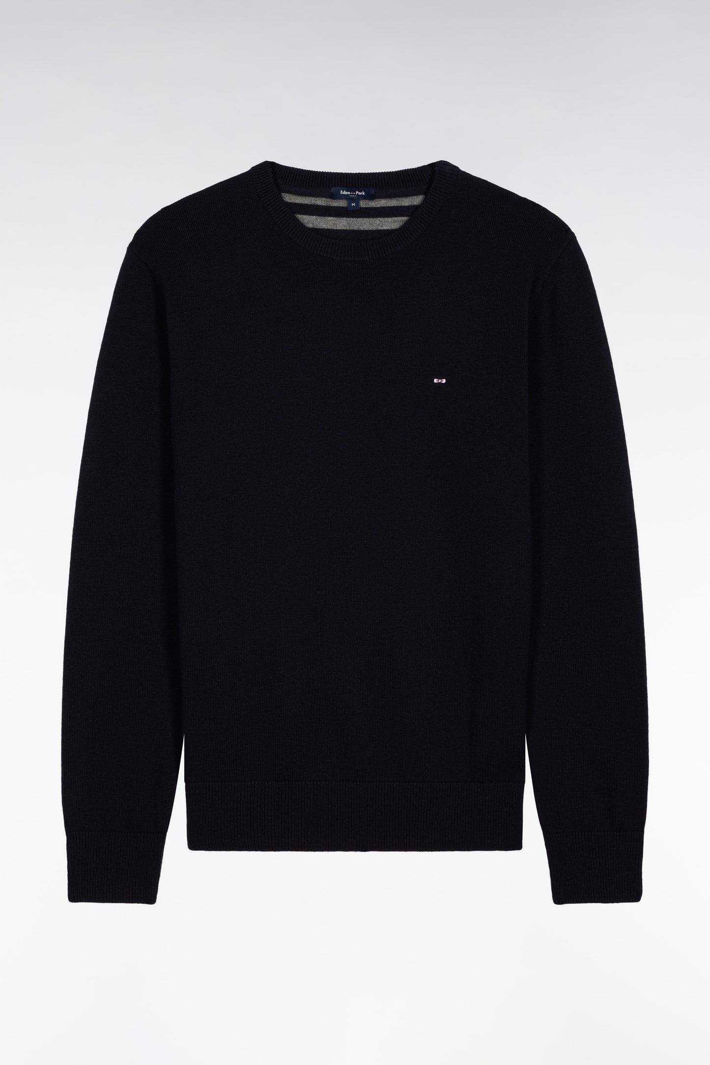 Pull col rond en laine et coton marine