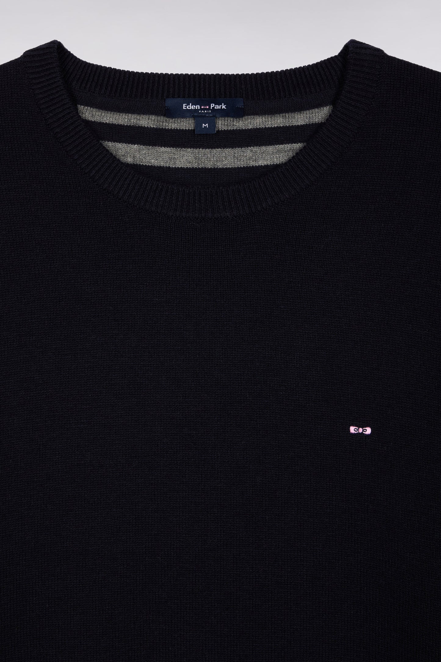Pull col rond en laine et coton marine