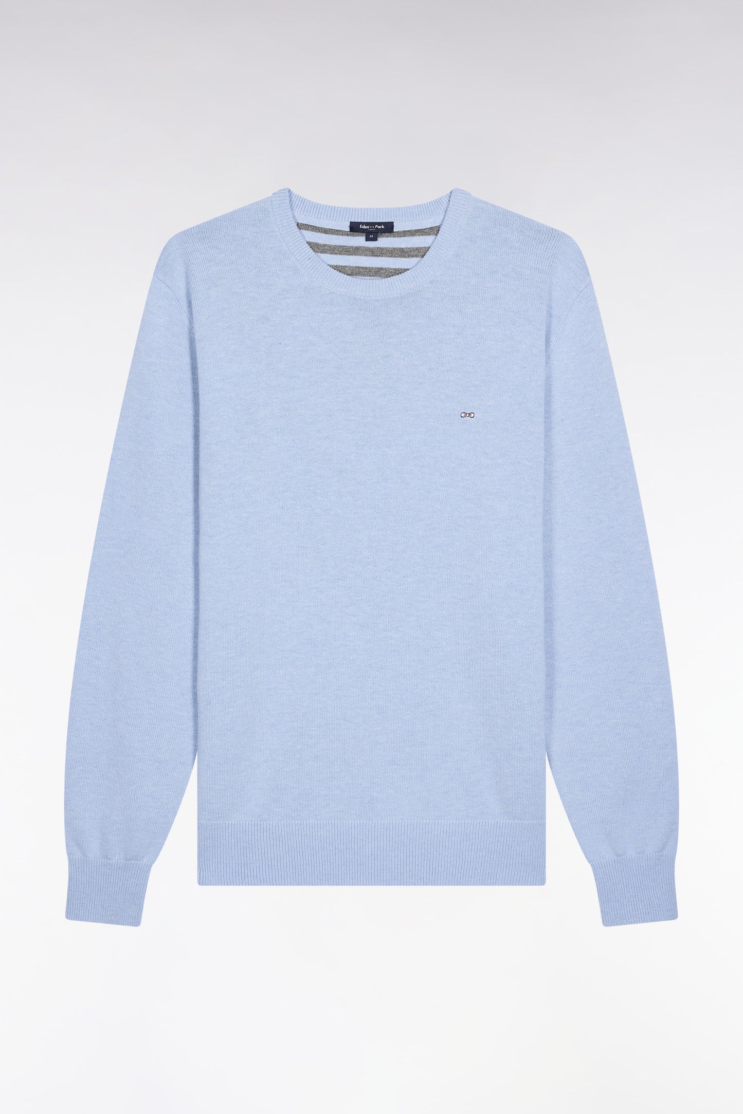 Pull col rond en laine et coton ciel