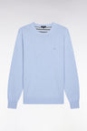 Pull col rond en laine et coton ciel