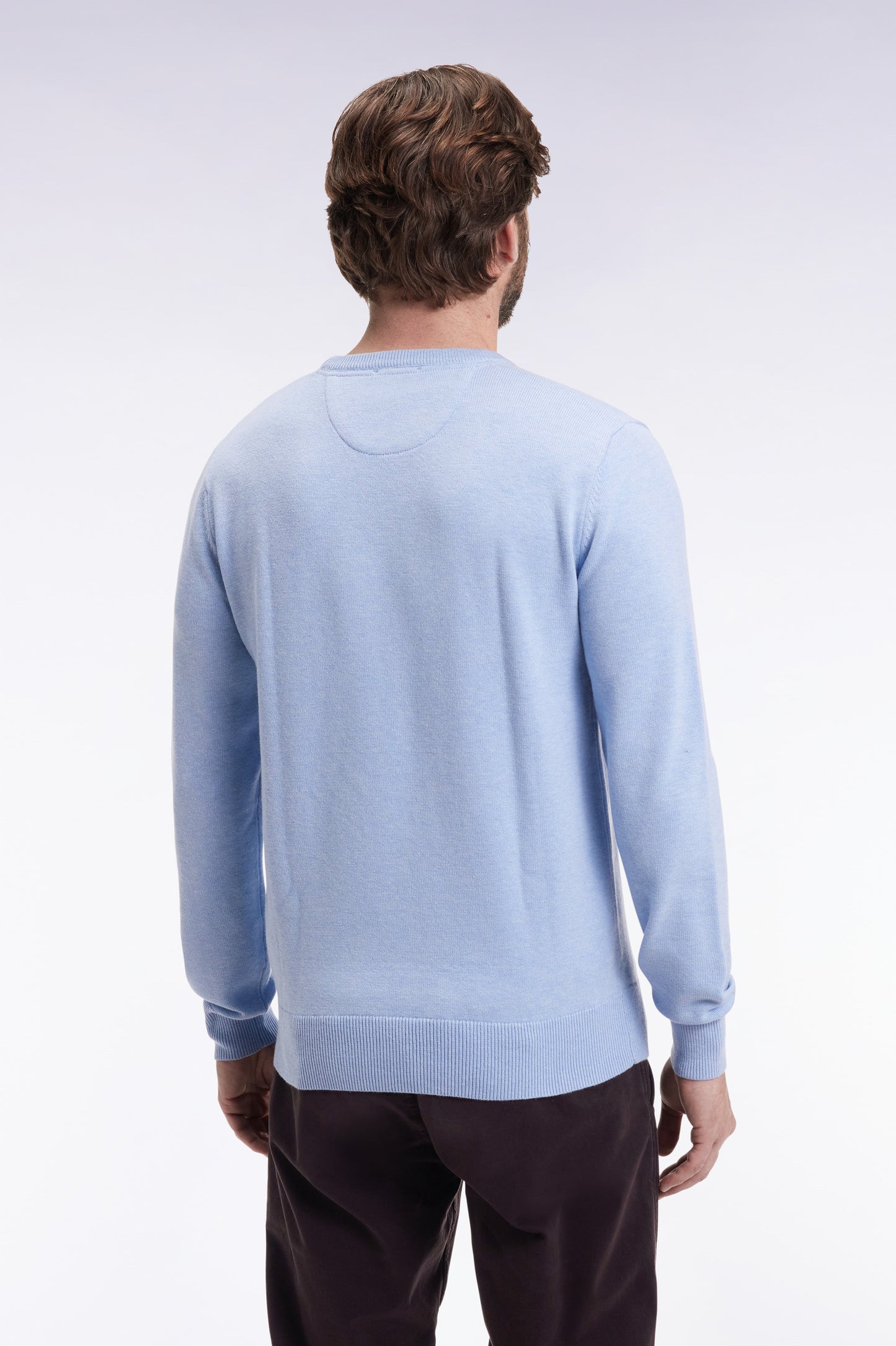 Pull col rond en laine et coton ciel