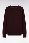 Pull col rond en laine et coton bordeaux