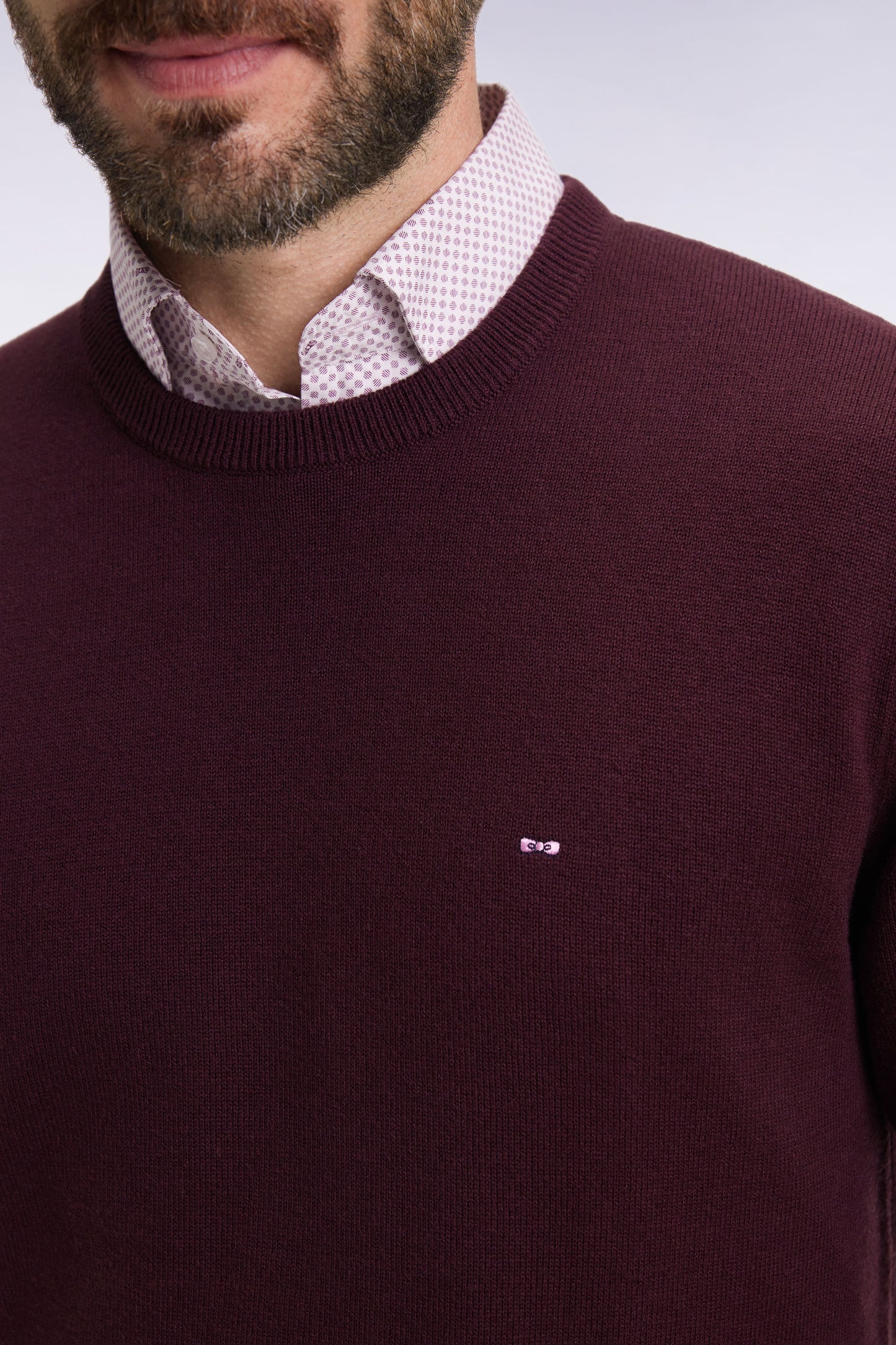 Pull col rond en laine et coton bordeaux