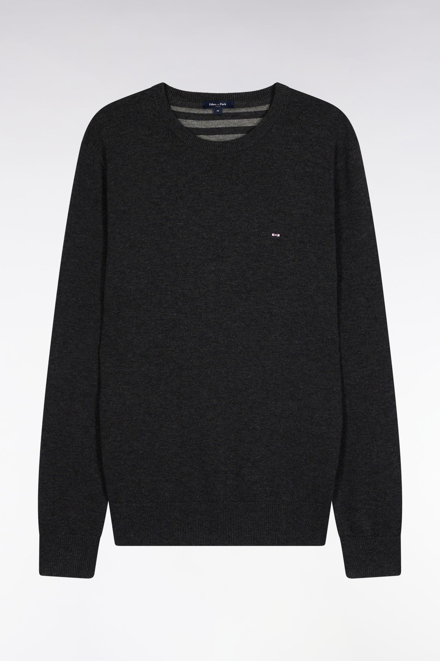 Pull col rond en laine et coton gris foncé