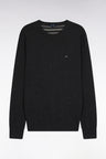 Pull col rond en laine et coton gris foncé