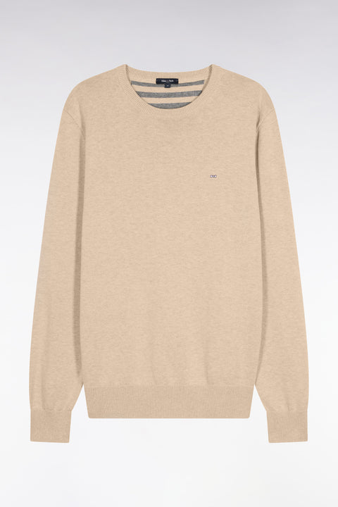Pull col rond en laine et coton camel - Image 1