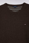 Pull col rond en laine et coton marron foncé
