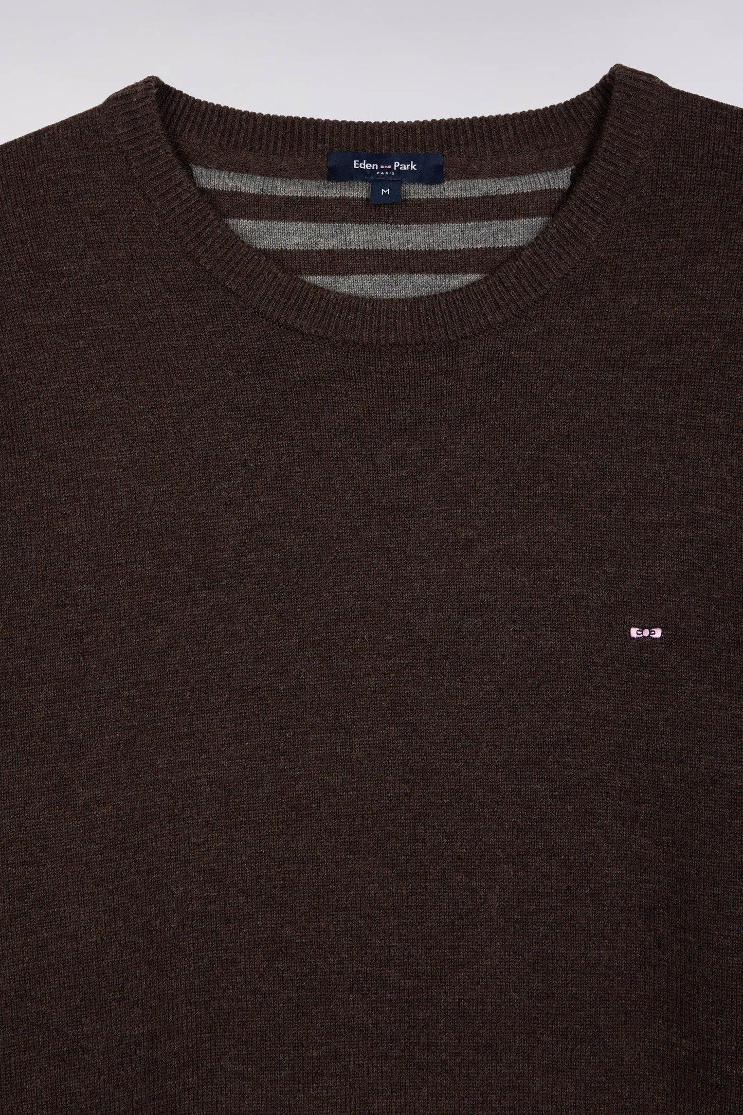 Pull col rond en laine et coton marron foncé