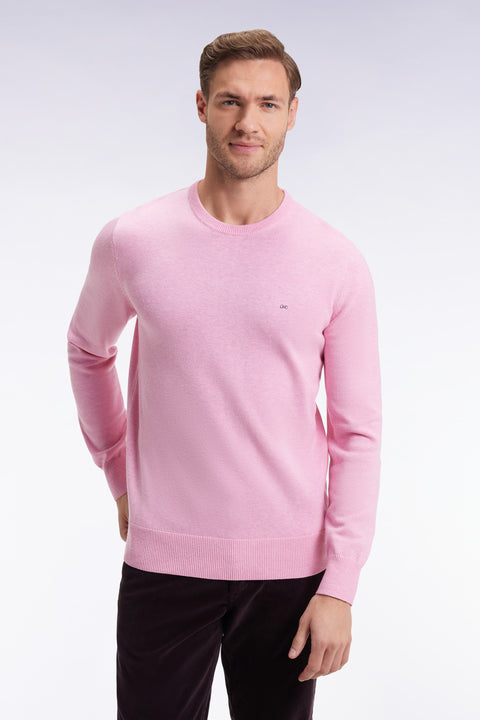 Pull col rond en laine et coton rose - Image 1