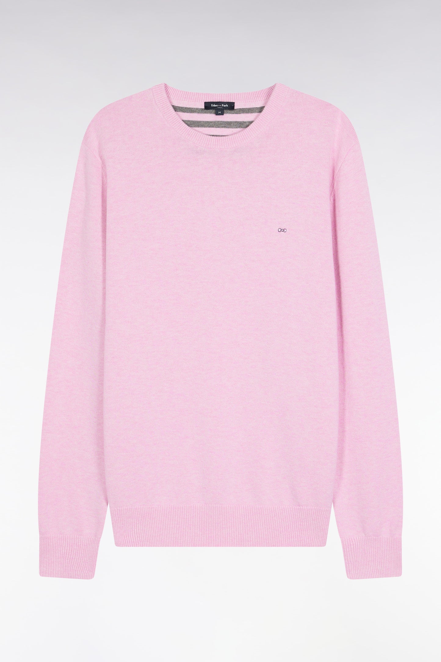 Pull col rond en laine et coton rose