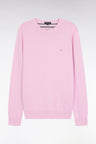 Pull col rond en laine et coton rose
