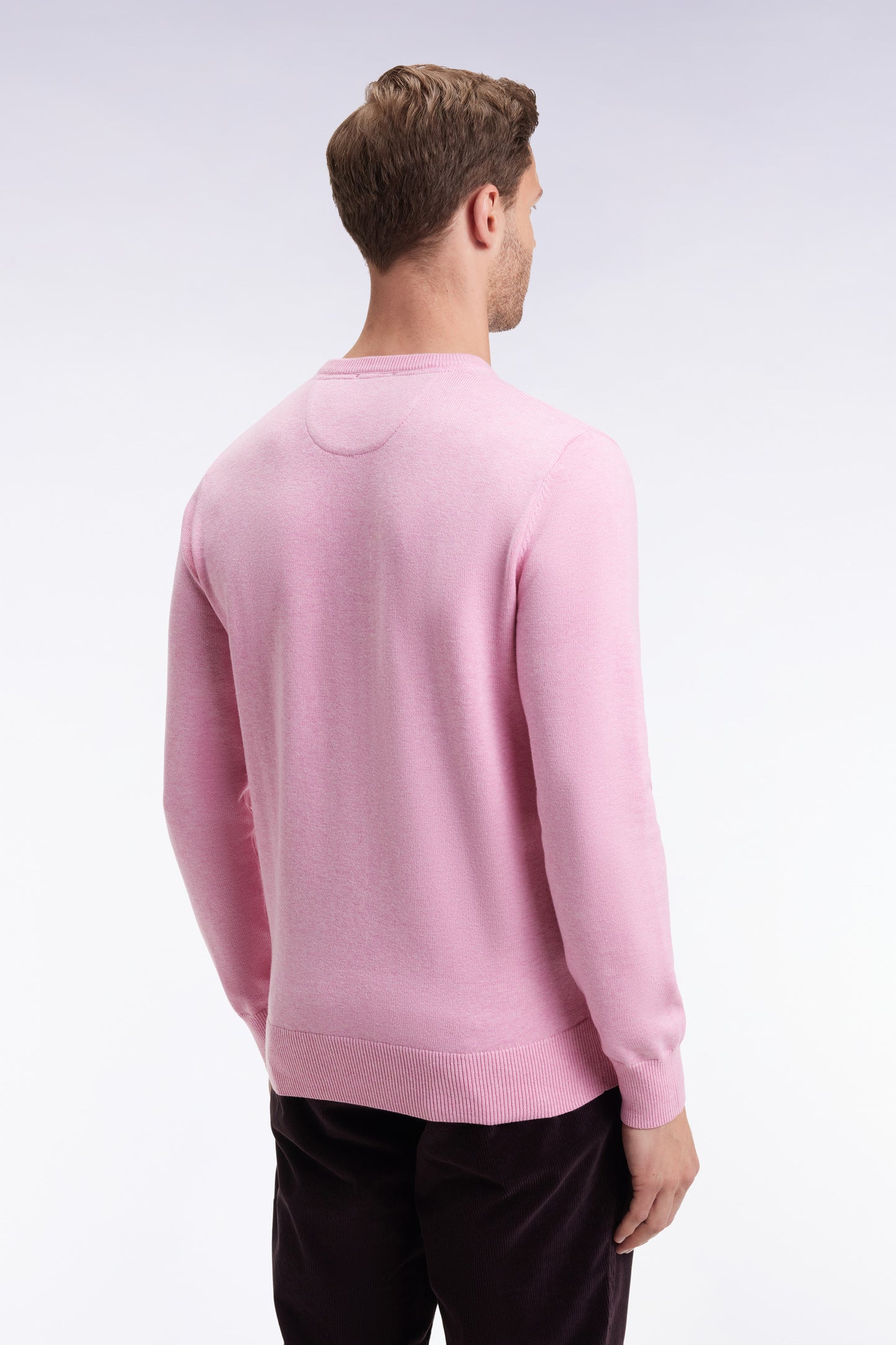 Pull col rond en laine et coton rose