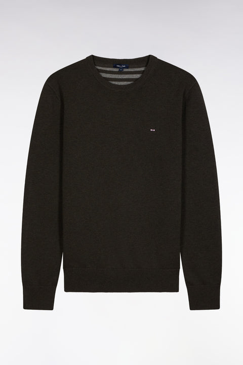 Pull col rond en laine et coton vert bouteille - Image 2