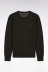 Pull col rond en laine et coton vert bouteille