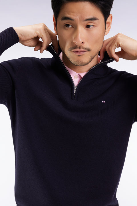 Pull col camionneur en laine et coton bleu foncé - Image 3