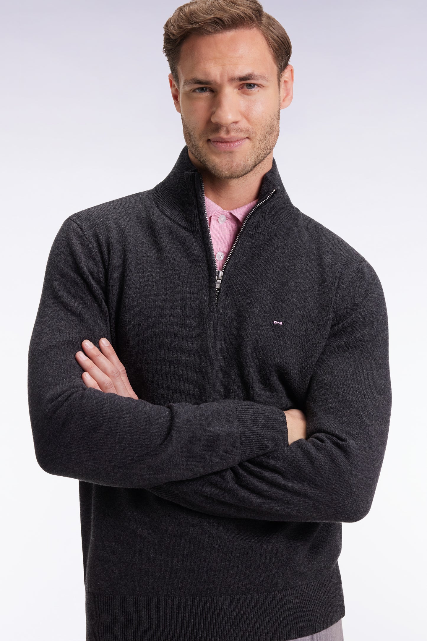 Pull col camionneur en laine et coton gris foncé
