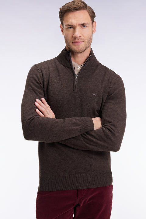 Pull col camionneur en laine et coton marron - Image 1