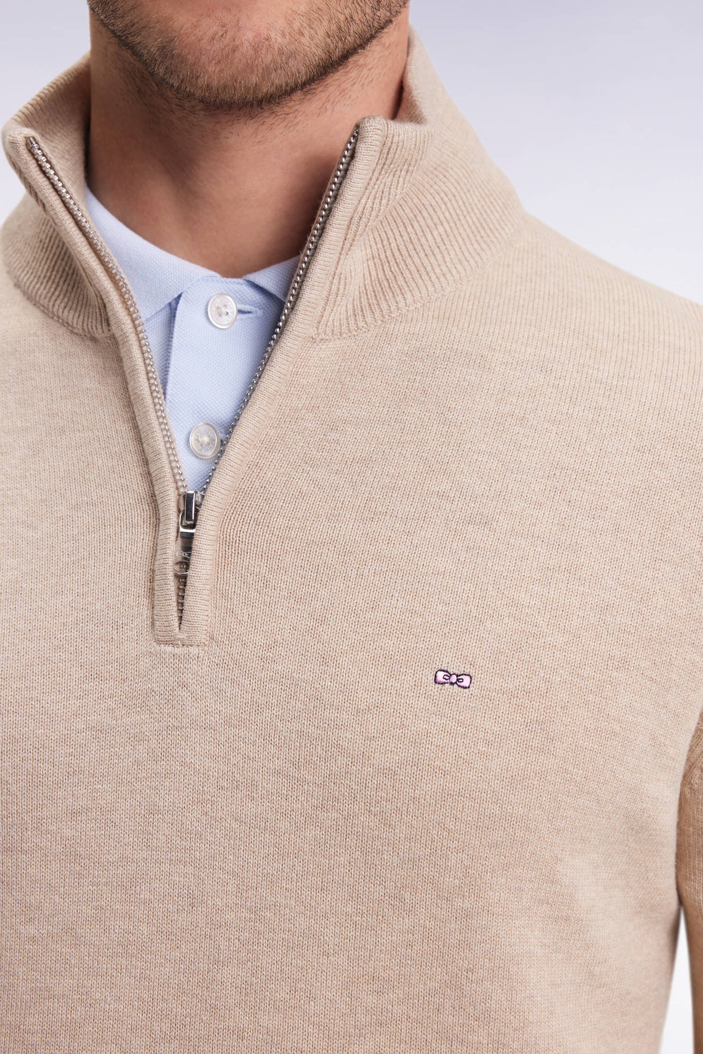 Pull col camionneur en laine et coton beige