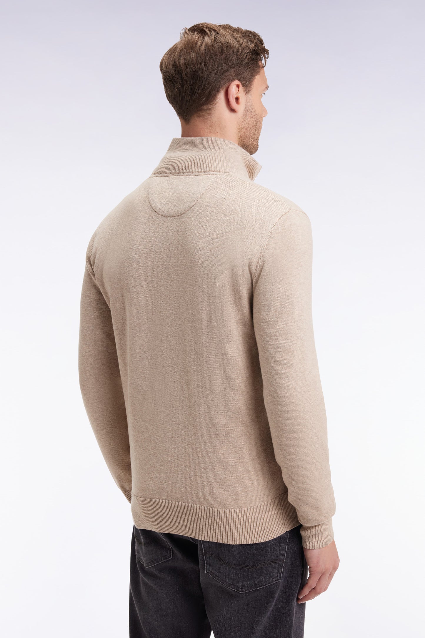 Pull col camionneur en laine et coton beige
